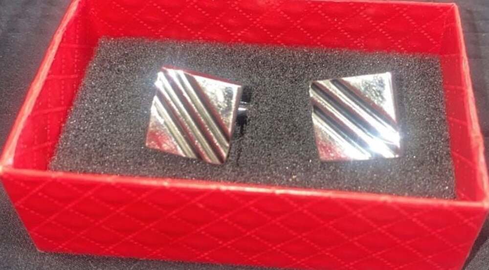 Swank Silver Tone Square Striped Cufflinks